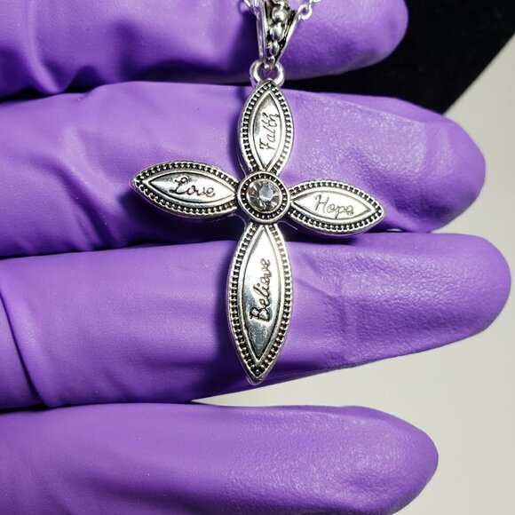 Elegant Silver Cross Pendant Necklace with Matching Earrings – Christian Jewelry - Picture 11 of 12